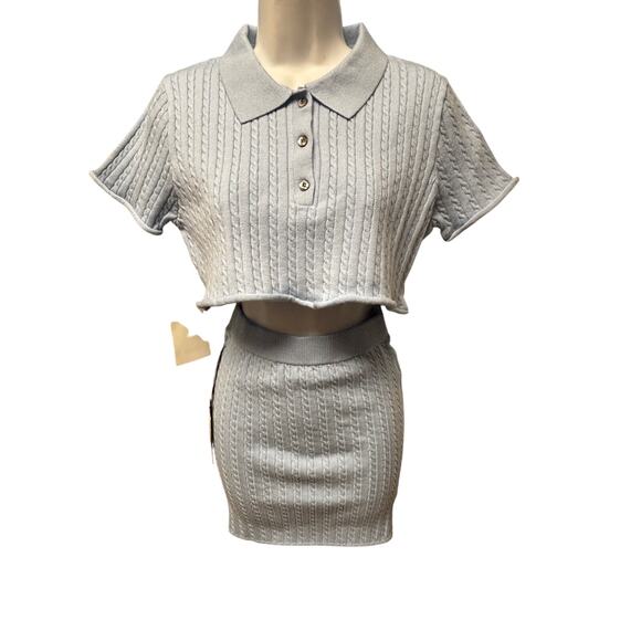 Callahan Knitwear NWT Collared Cropped Top And High Waisted Skirt Size XS Blue - Picture 1 of 6